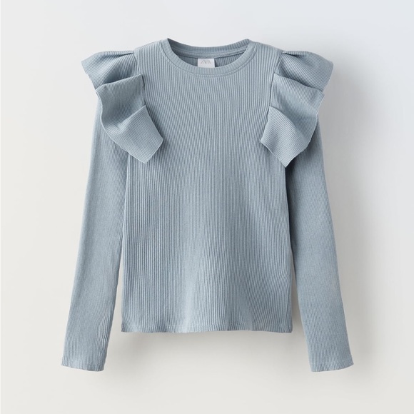 Zara Other - ZARA NWT dusty blue ribbed ruffle long sleeve girls 13/14